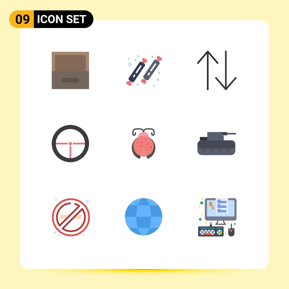 9 Flat Color concept for Websites Mobile and Apps bug target arrow soldier badge Editable Vector Design Elements