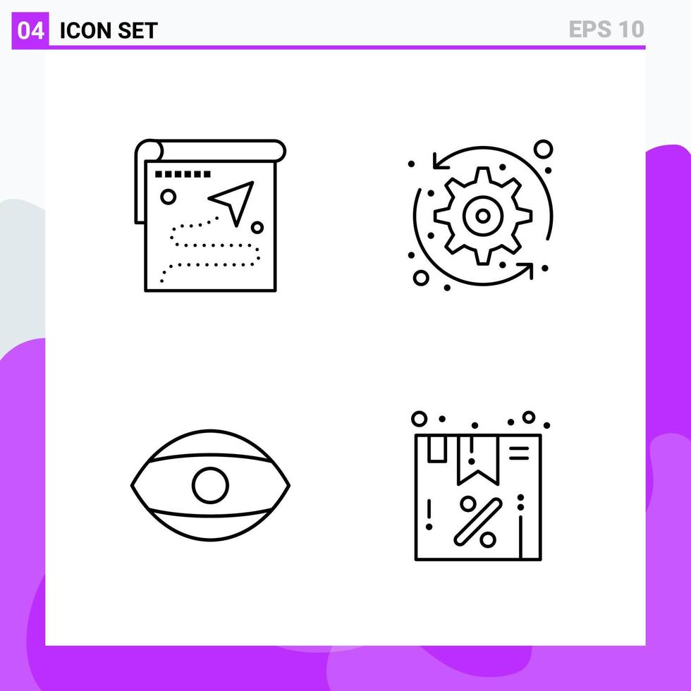 conjunto de 4 iconos en estilo de línea símbolos de contorno creativo para el diseño de sitios web y aplicaciones móviles signo de icono de línea simple aislado en fondo blanco 4 iconos creativo fondo de vector de icono negro