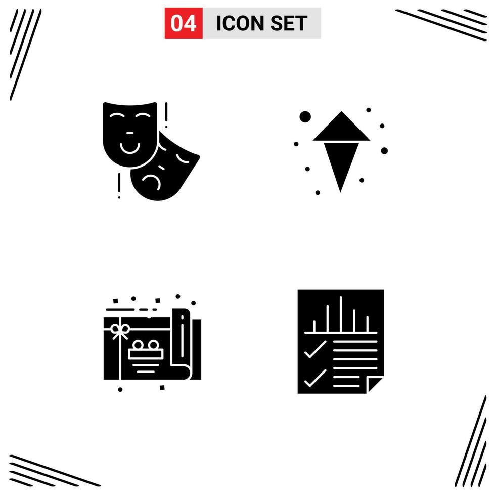 4 Universal Solid Glyph Signs Symbols of acting card theater up document Editable Vector Design Elements