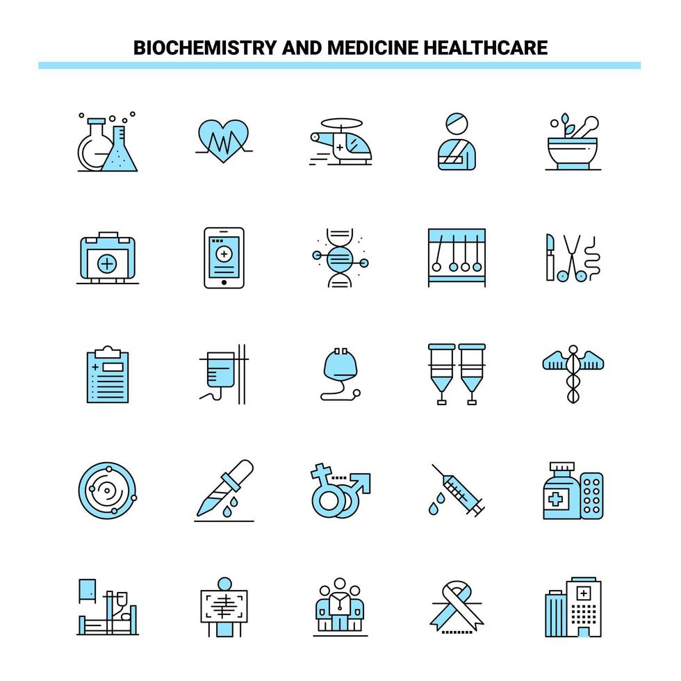 25 Biochemistry And Medicine Healthcare Black and Blue icon Set Creative Icon Design and logo template Creative Black Icon vector background