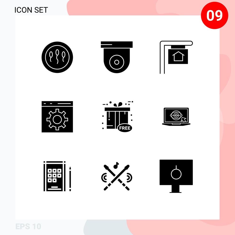 9 Universal Solid Glyphs Set for Web and Mobile Applications gift box cyber house black friday development Editable Vector Design Elements