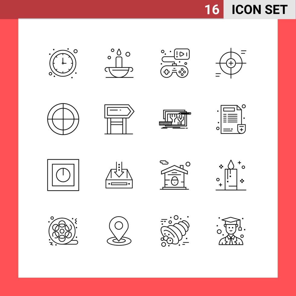 16 Universal Outline Signs Symbols of bulls eye scope controller reticle crosshair Editable Vector Design Elements