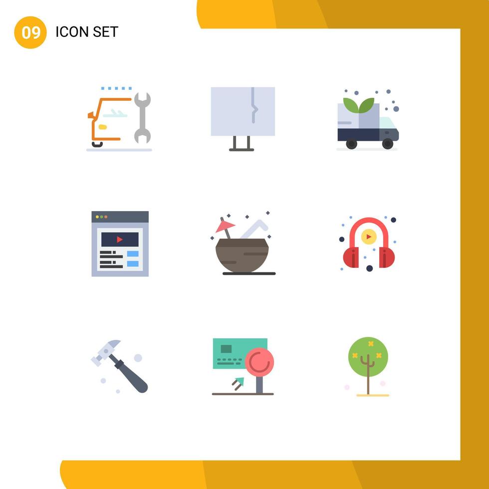 Editable Vector Line Pack of 9 Simple Flat Colors of coconut web warning user interface custom content Editable Vector Design Elements