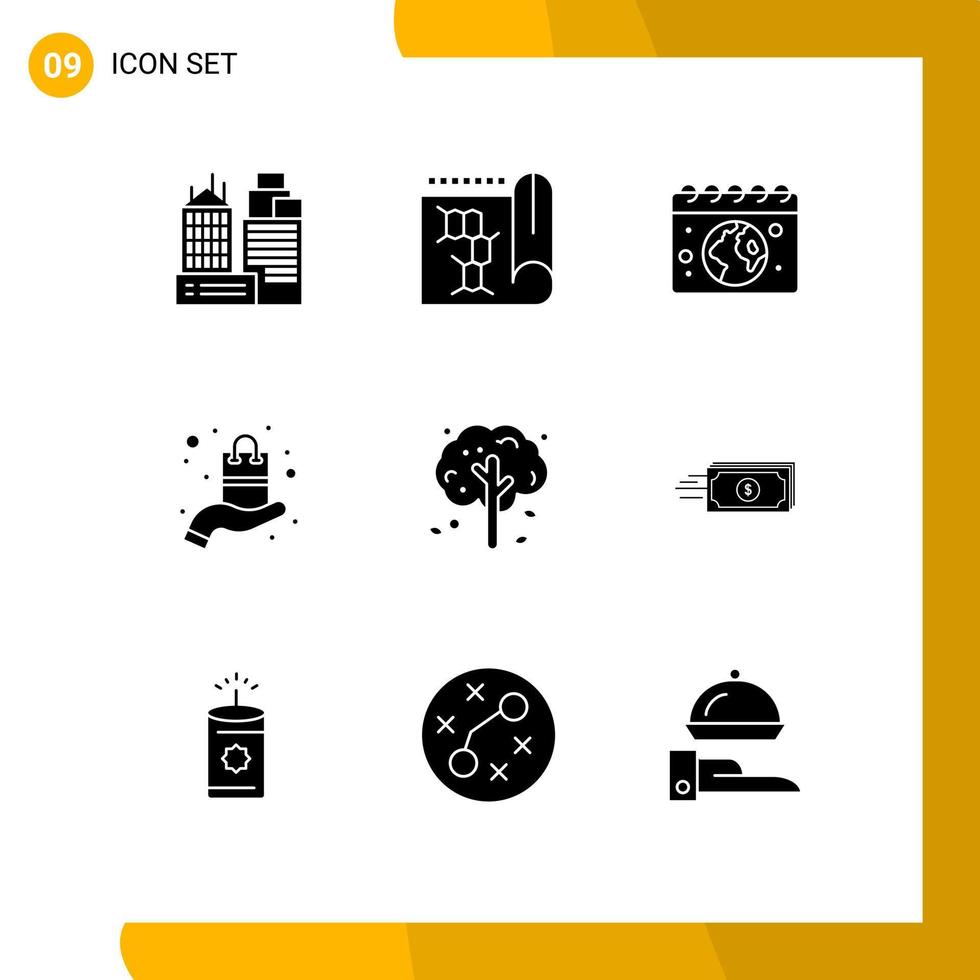 Pictogram Set of 9 Simple Solid Glyphs of apple tree sell earth product present Editable Vector Design Elements
