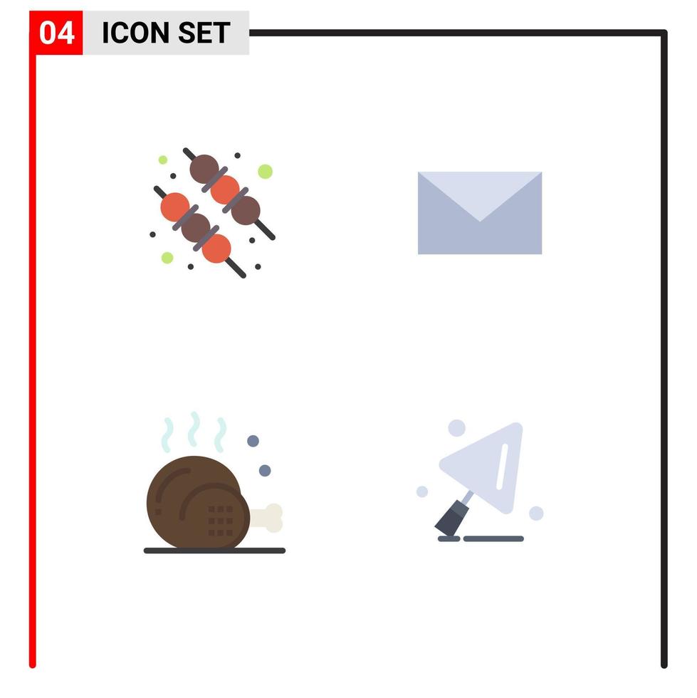 paquete de 4 signos y símbolos de iconos planos modernos para medios de impresión web, como elementos de diseño de vectores editables de construcción de pollo de correo electrónico de comida de barbacoa