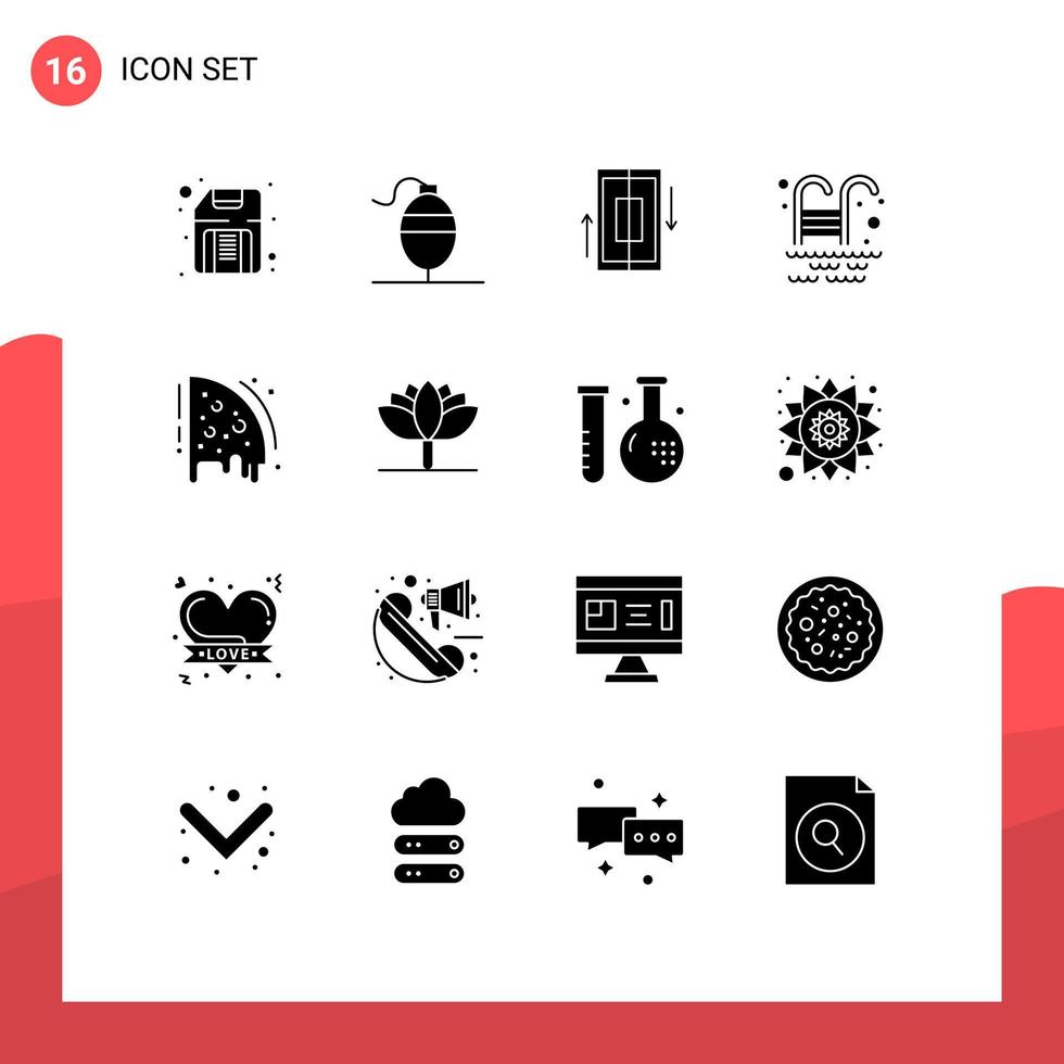 Modern Set of 16 Solid Glyphs Pictograph of food birthday synchronization park swimming pool Editable Vector Design Elements