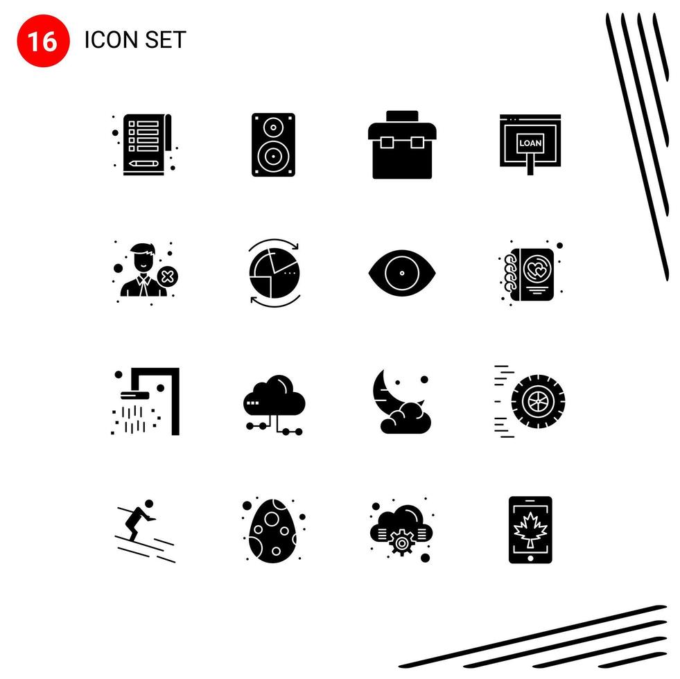 Solid Glyph Pack of 16 Universal Symbols of delete money box loan credit Editable Vector Design Elements