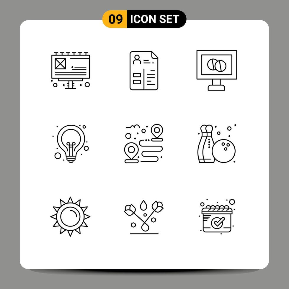 9 Outline concept for Websites Mobile and Apps route destination medicine web lamp Editable Vector Design Elements