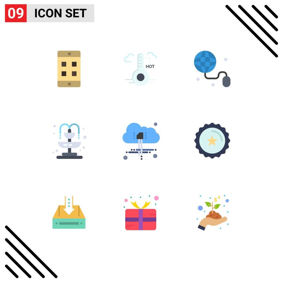 paquete de línea de vector editable de 9 colores planos simples de fuente de computación de internet de potencia de descuento elementos de diseño de vector editable