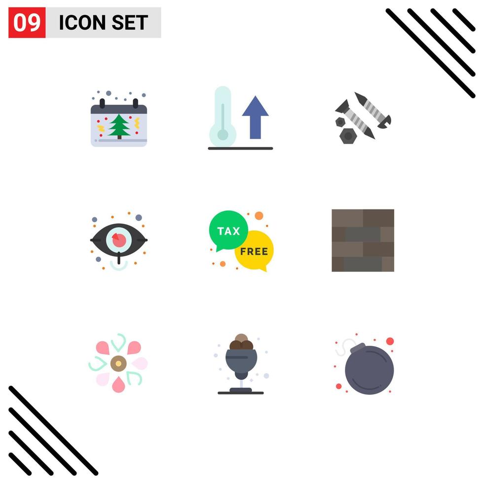 Editable Vector Line Pack of 9 Simple Flat Colors of market business thermometer work construction Editable Vector Design Elements