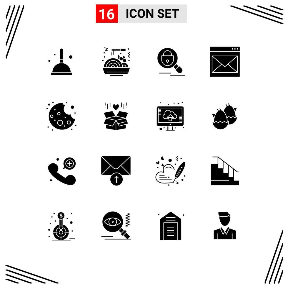 16 Solid Glyph concept for Websites Mobile and Apps cookie mail research email contact Editable Vector Design Elements
