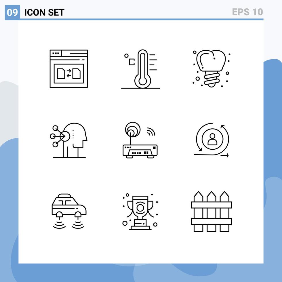 Set of 9 Modern UI Icons Symbols Signs for device concentration sun assortment tooth Editable Vector Design Elements