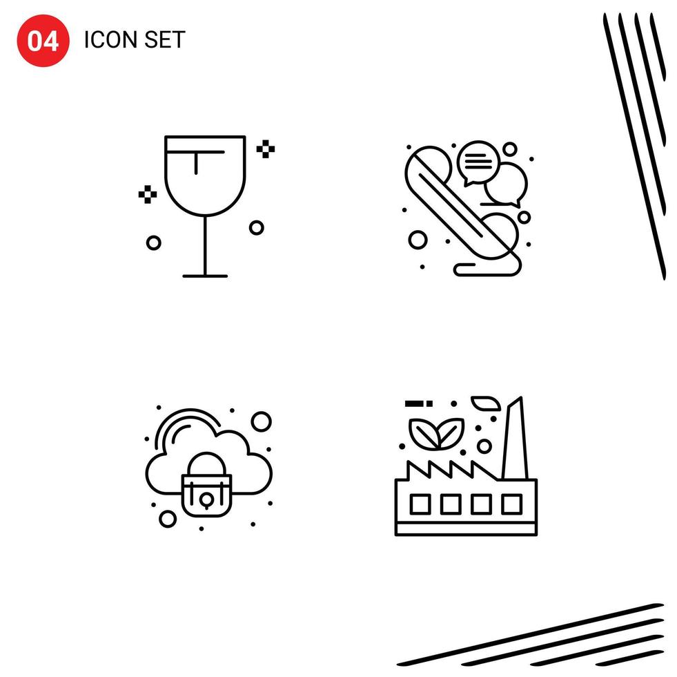 4 Thematic Vector Filledline Flat Colors and Editable Symbols of drinks cloud wine talk secure Editable Vector Design Elements