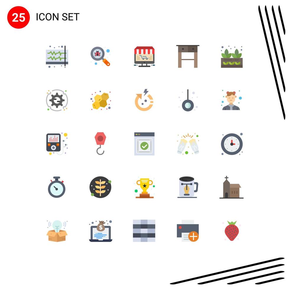 Set of 25 Commercial Flat Colors pack for agriculture drawer bug desk store Editable Vector Design Elements