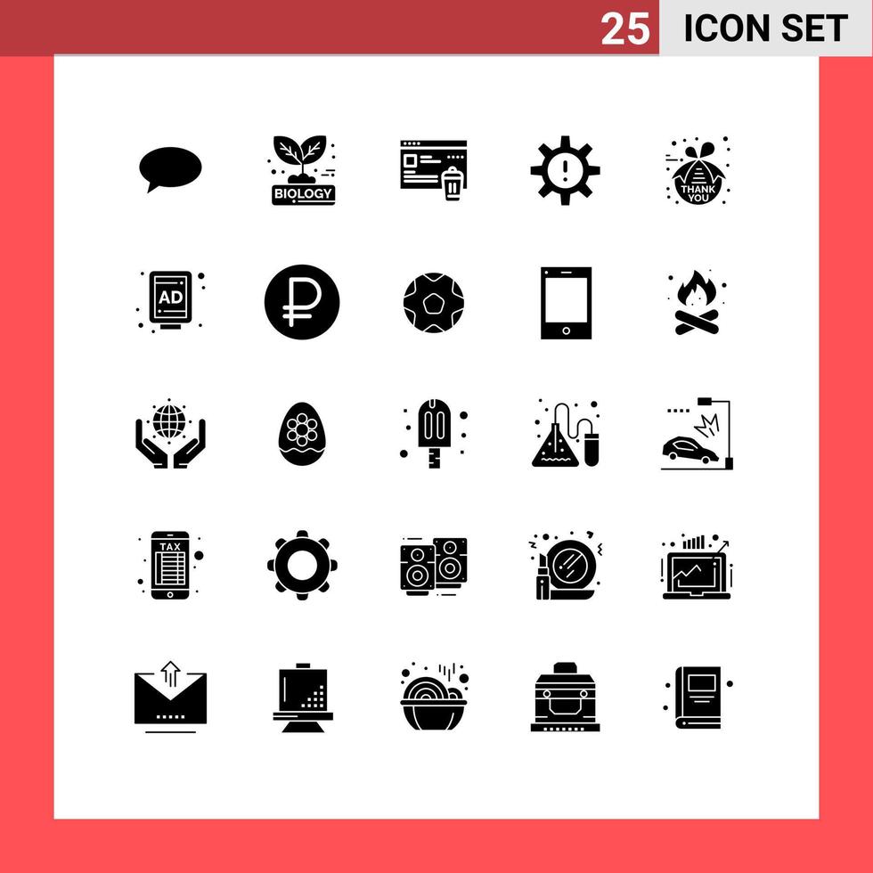 Set of 25 Commercial Solid Glyphs pack for risk management plant human security Editable Vector Design Elements