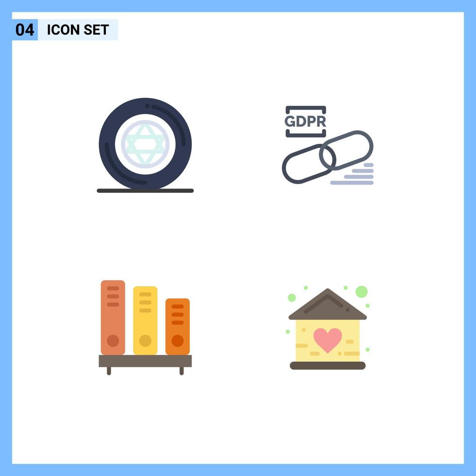 Group of 4 Modern Flat Icons Set for circle book star lock reading Editable Vector Design Elements