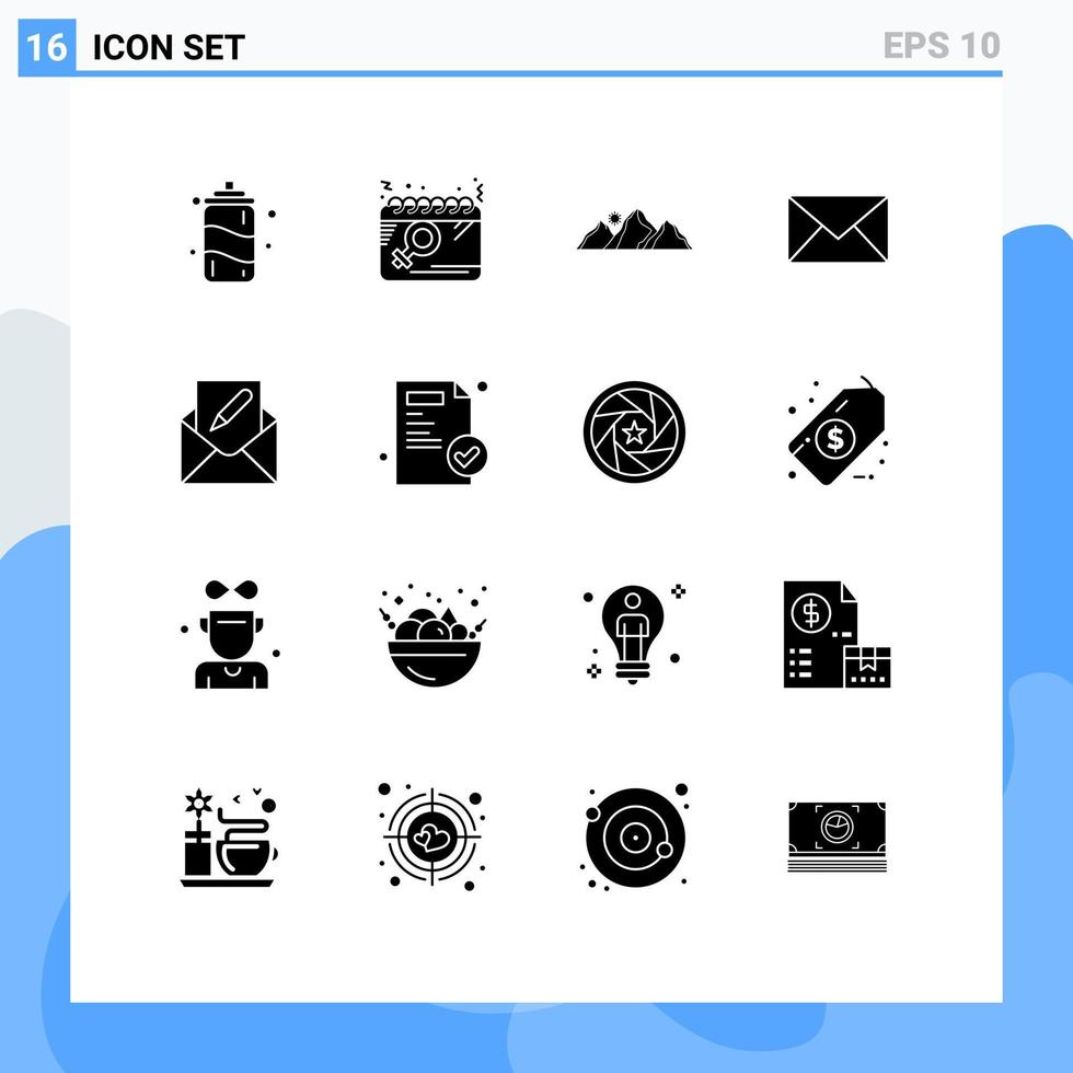 paquete de iconos de vectores de stock de 16 signos y símbolos de línea para redactar elementos de diseño de vectores editables de mensaje hill mail sun