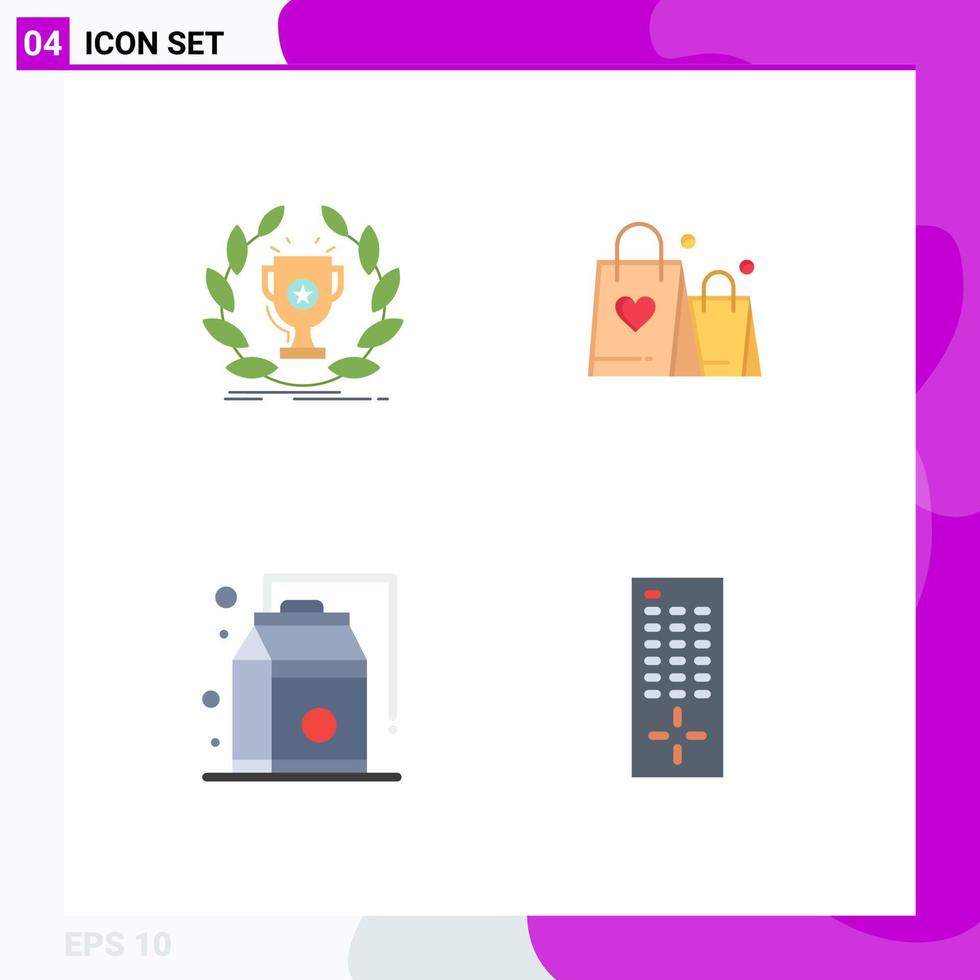 Set of 4 Vector Flat Icons on Grid for award food reward love products Editable Vector Design Elements