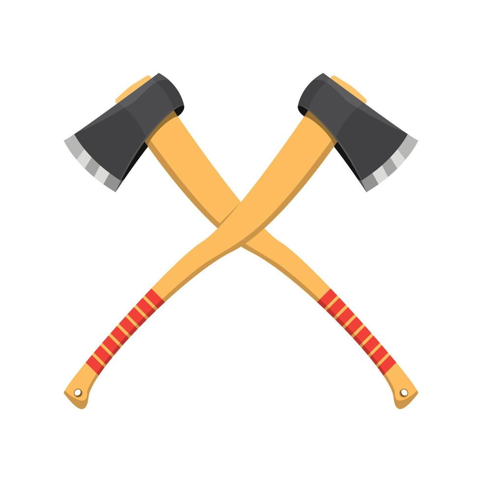 hacha cruzada hacha en estilo realista. leñador de metal con mango rojo de madera. herramienta de mano. ilustración vectorial colorida sobre un fondo blanco. vector
