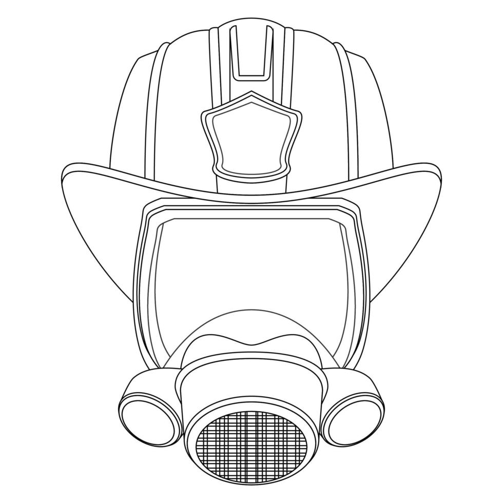 Dibujo de bombero para colorear. máscara y casco. cabeza de un bombero. ilustración vectorial colorida sobre un fondo blanco. vector