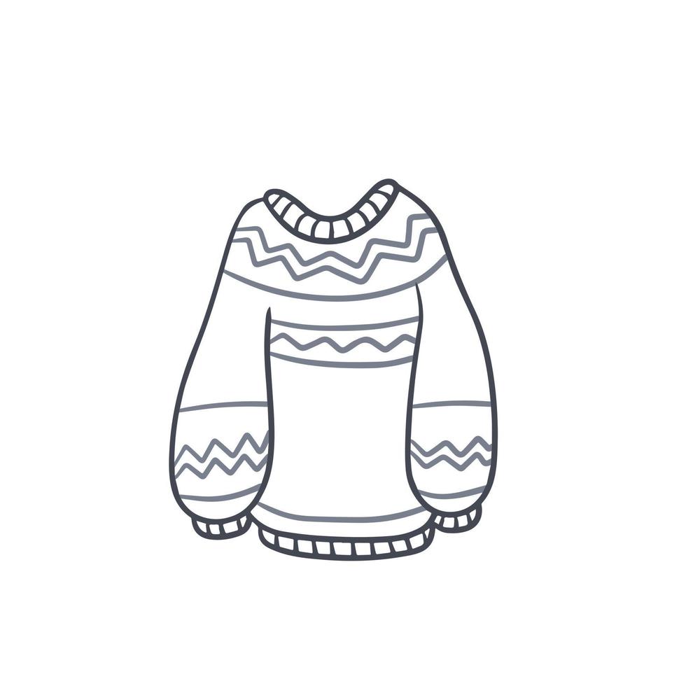 Sweater. Warm woolen pullover. Winter clothing. Doodle cartoon illustration vector