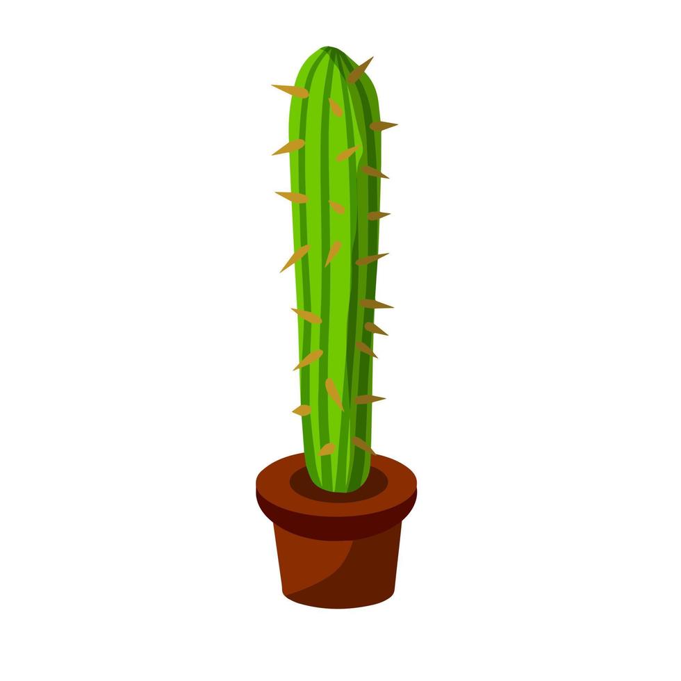 Cactus in pot. House plant. Green succulent. Flat cartoon illustration isolated vector