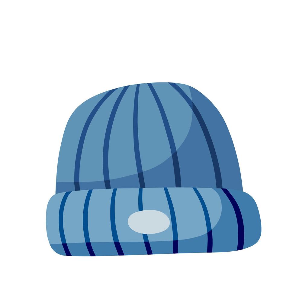 Knitted Hat. Blue Winter clothing for the head. Flat cartoon illustration isolated on white background vector