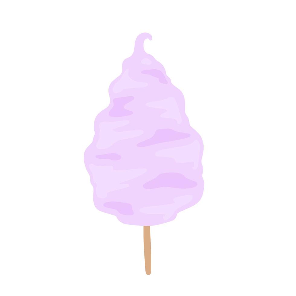 Cotton candy on stick. Sweet dessert from the fair and children party. Pink candyfloss. vector