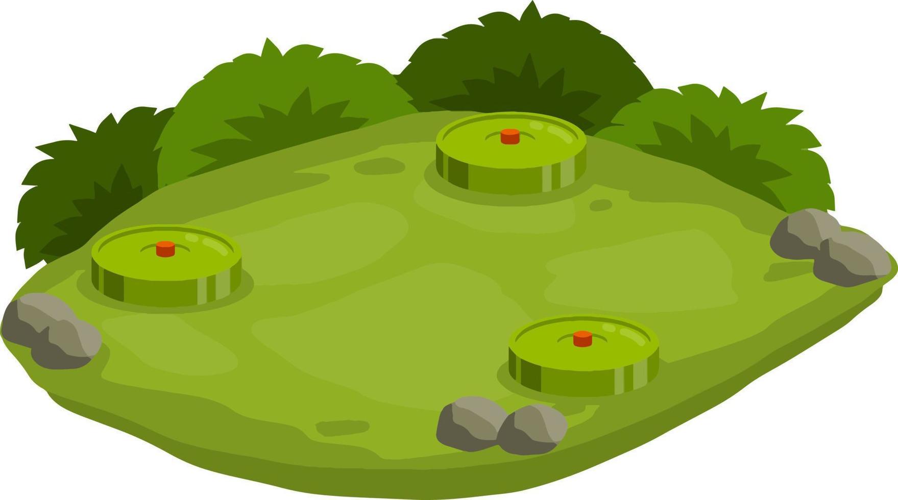 Rocks and grass. Modern warfare landscape. Explosive element of war. Cartoon flat illustration. Green lawn with bombs vector