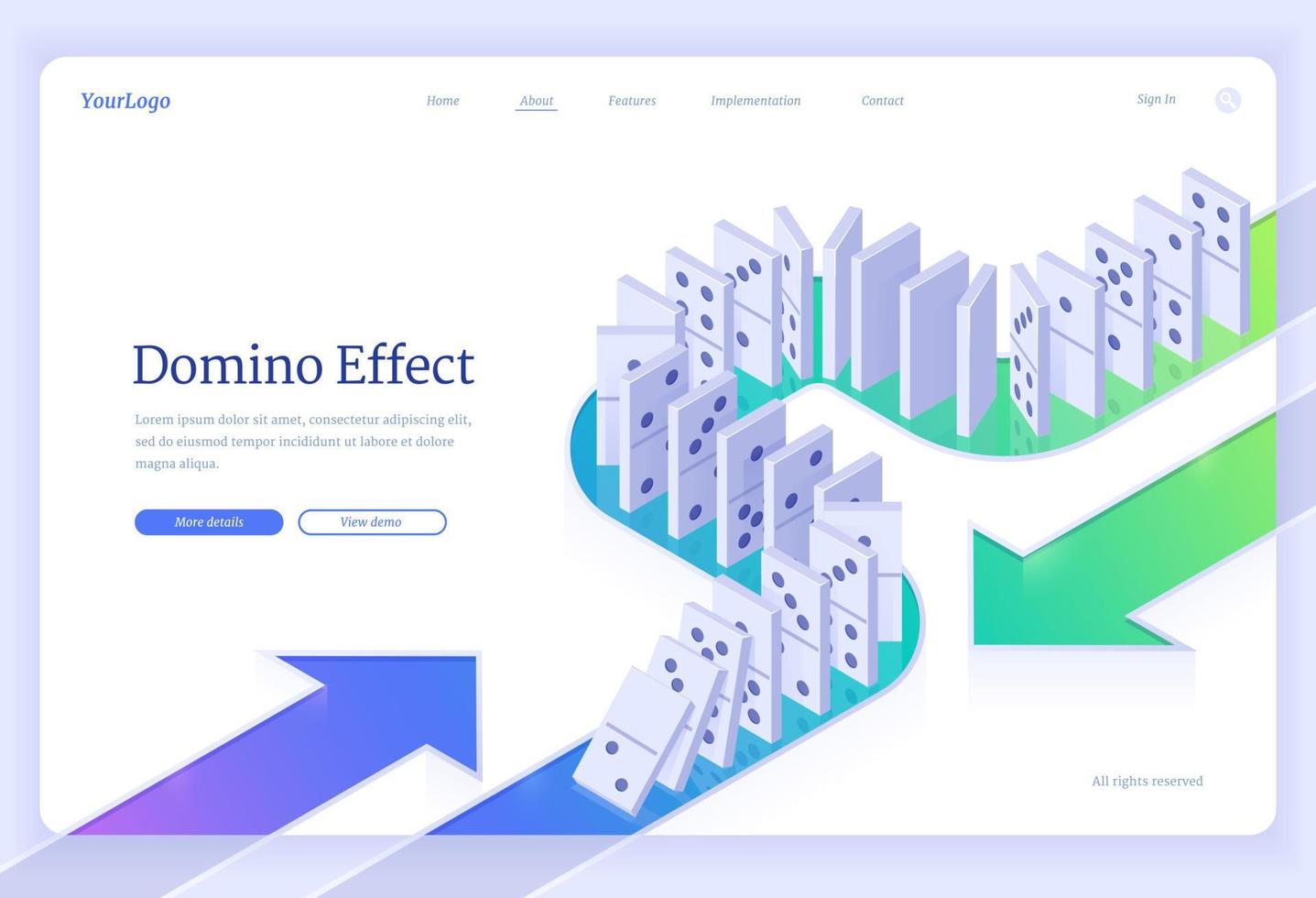 Domino effect isometric landing, business concept vector