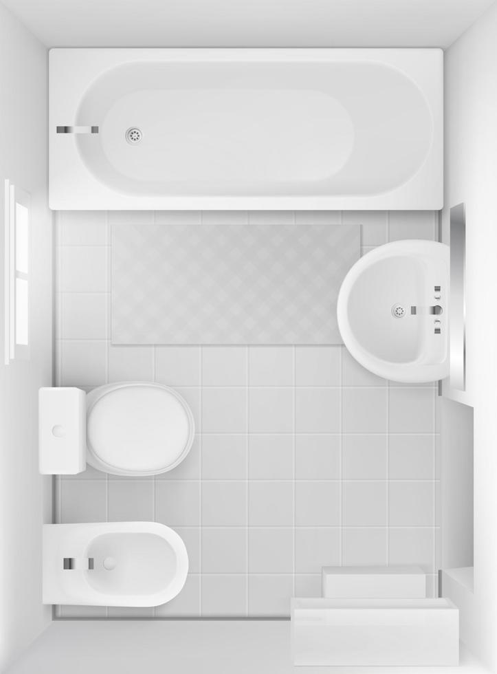 Bathroom interior top view, room design project vector