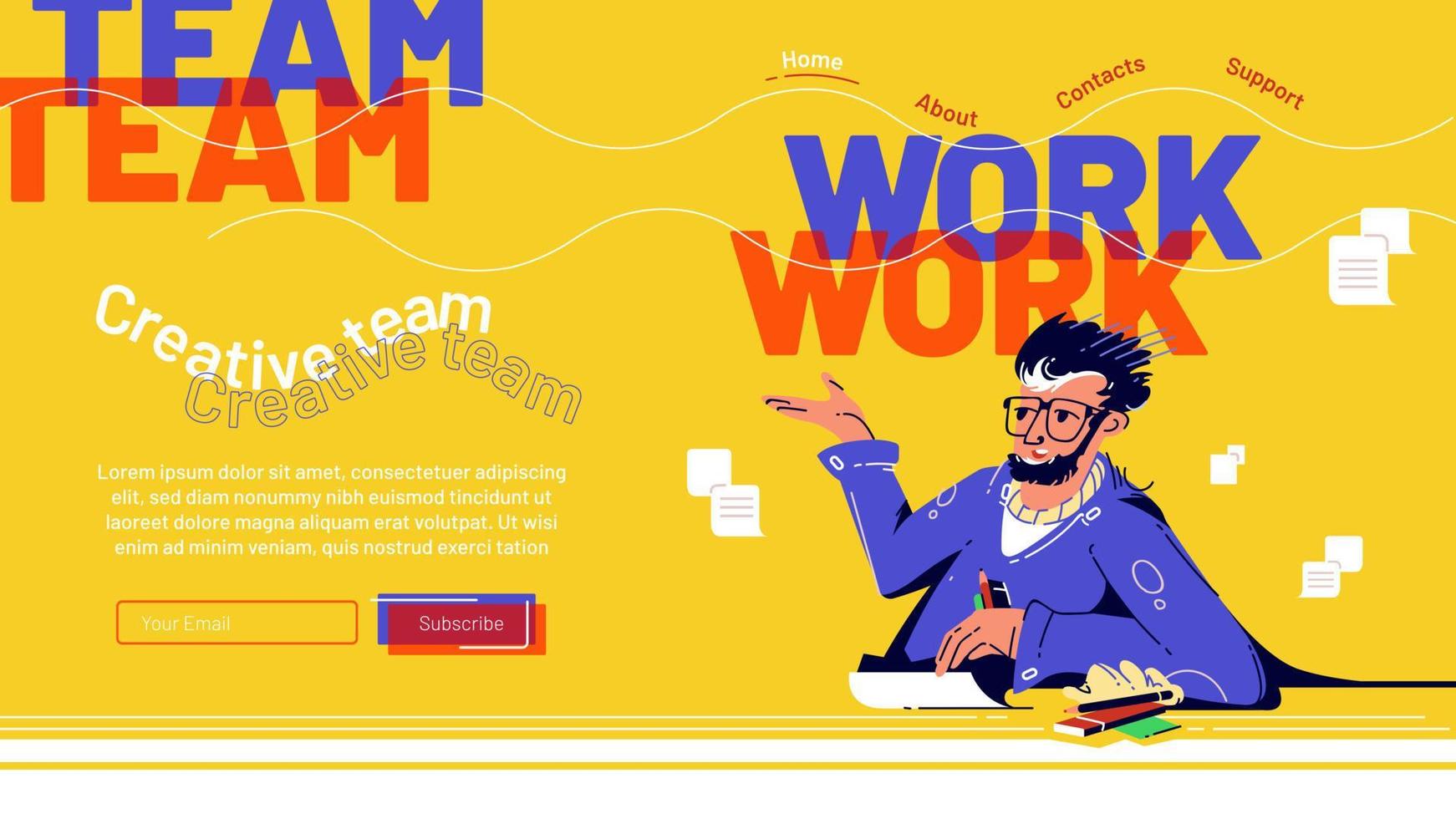 Vector landing page of teamwork, creative team