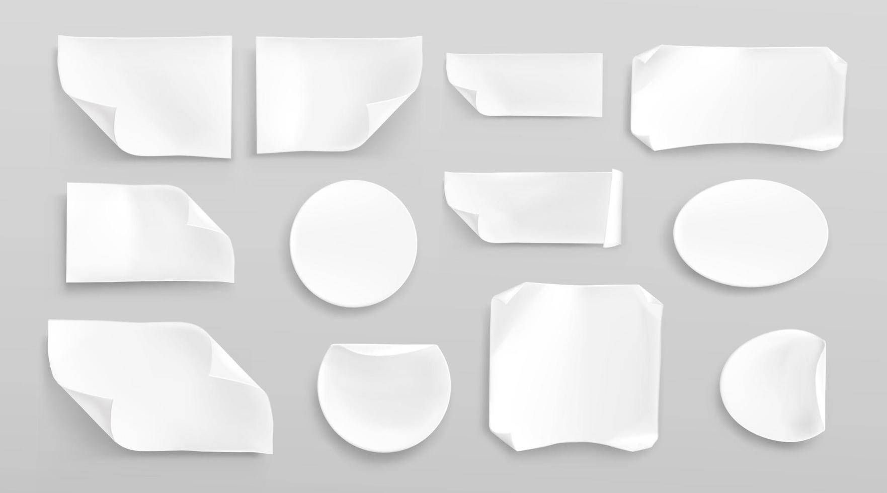 White paper stickers or crumpled glued patches set vector