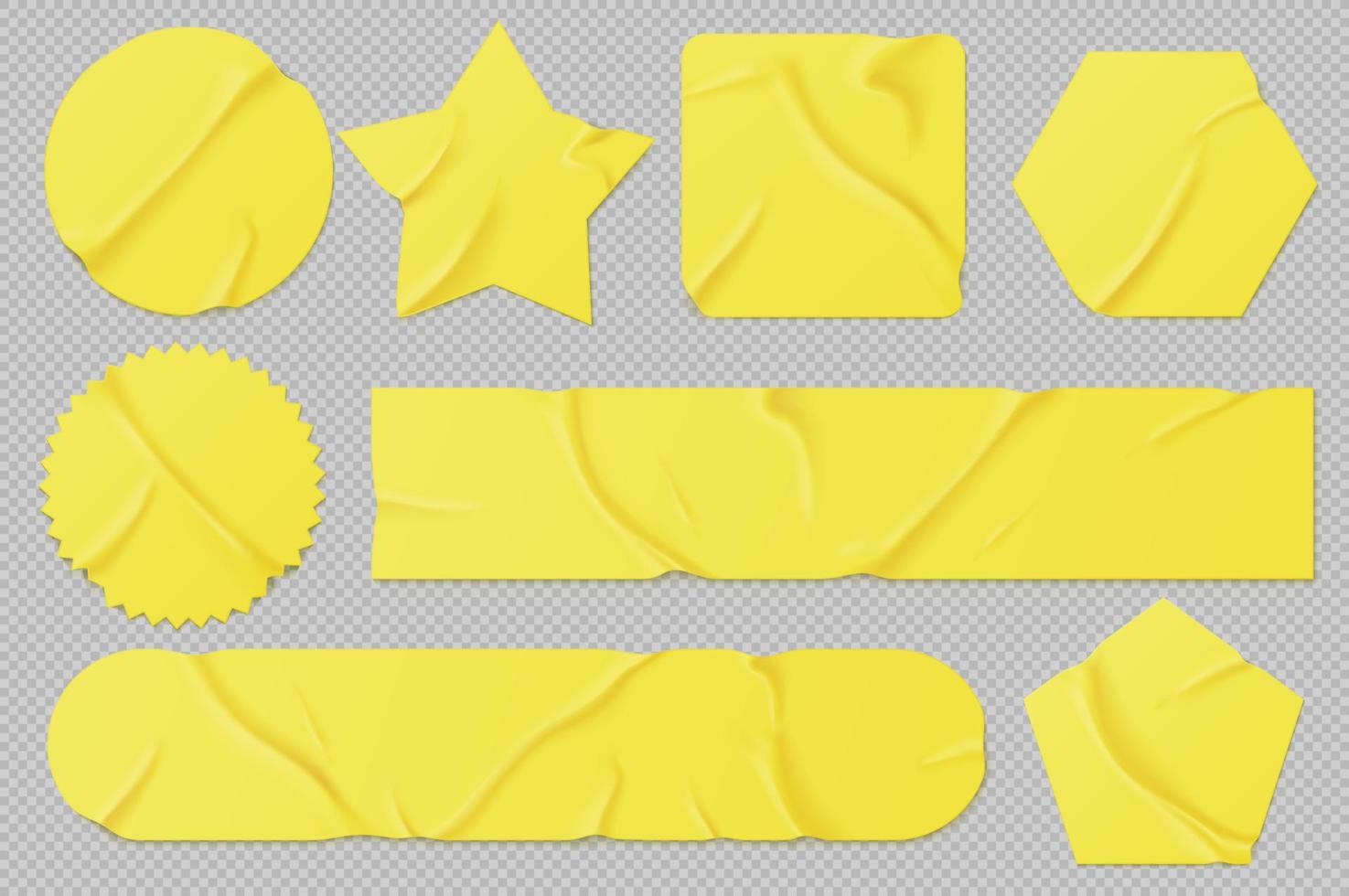 Yellow paper stickers, adhesive patches and tapes vector
