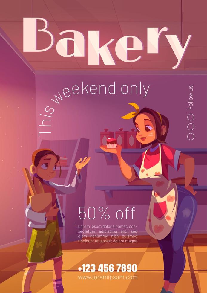 Vector poster of bakery shop with woman chef
