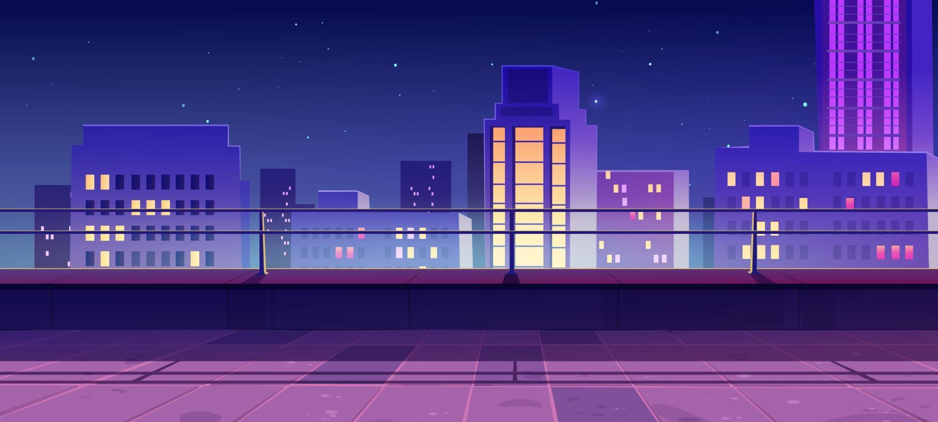 Terrace on rooftop with city view at night vector