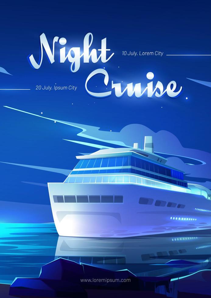 Night cruise on sea liner cartoon invitation flyer vector