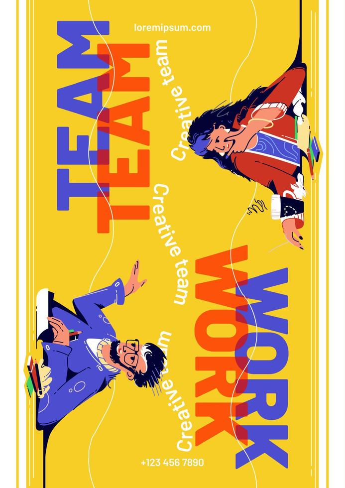 Team work cartoon poster with business people vector