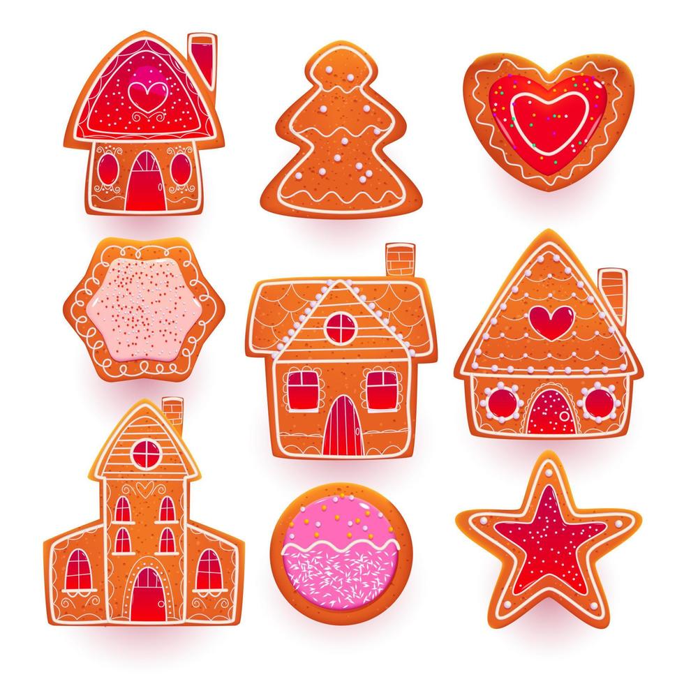 Christmas gingerbread cookies with sugar icing vector