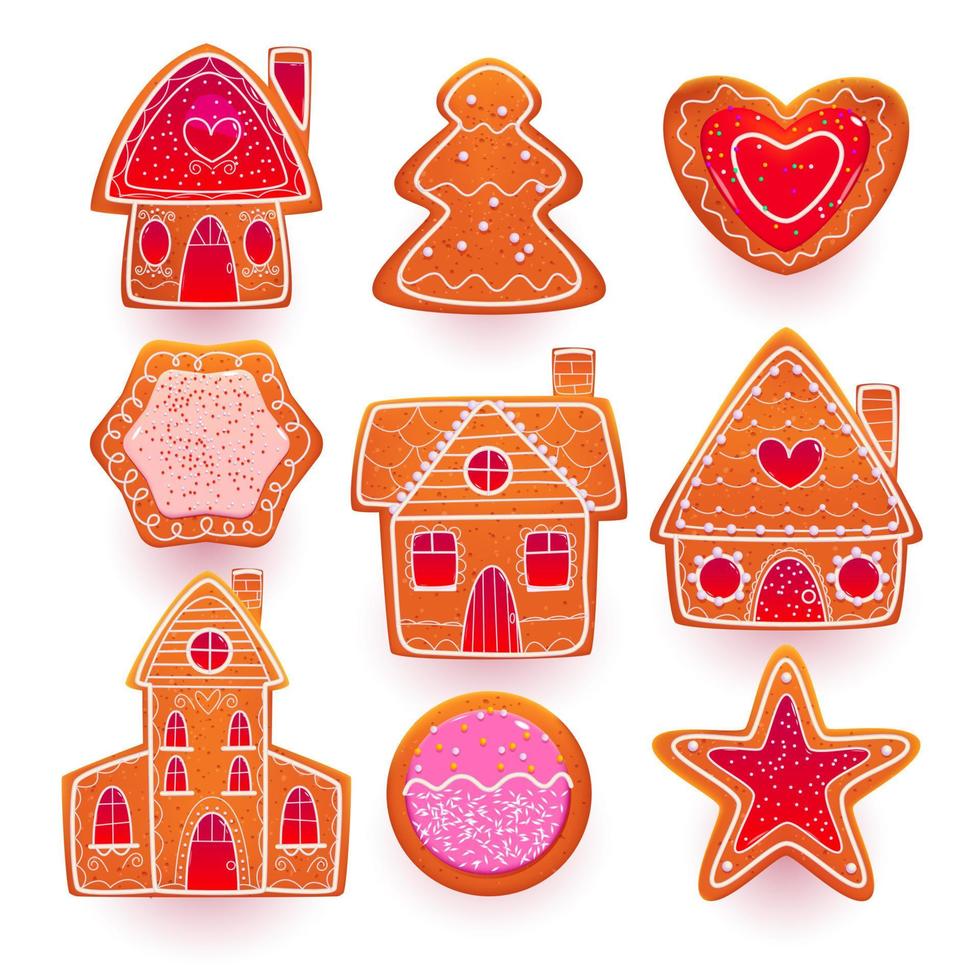 galletas navideñas de jengibre con glaseado de azúcar vector