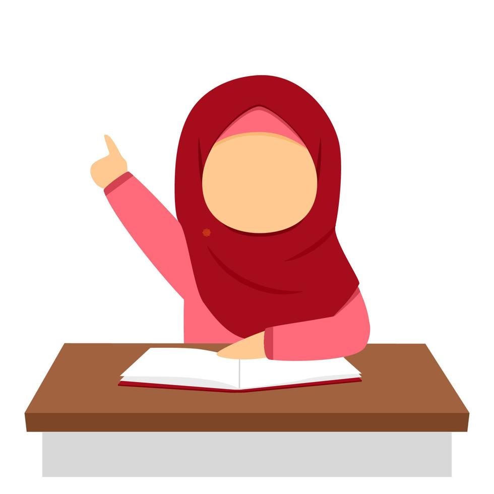 a girl wearing a hijab raises her right hand vector