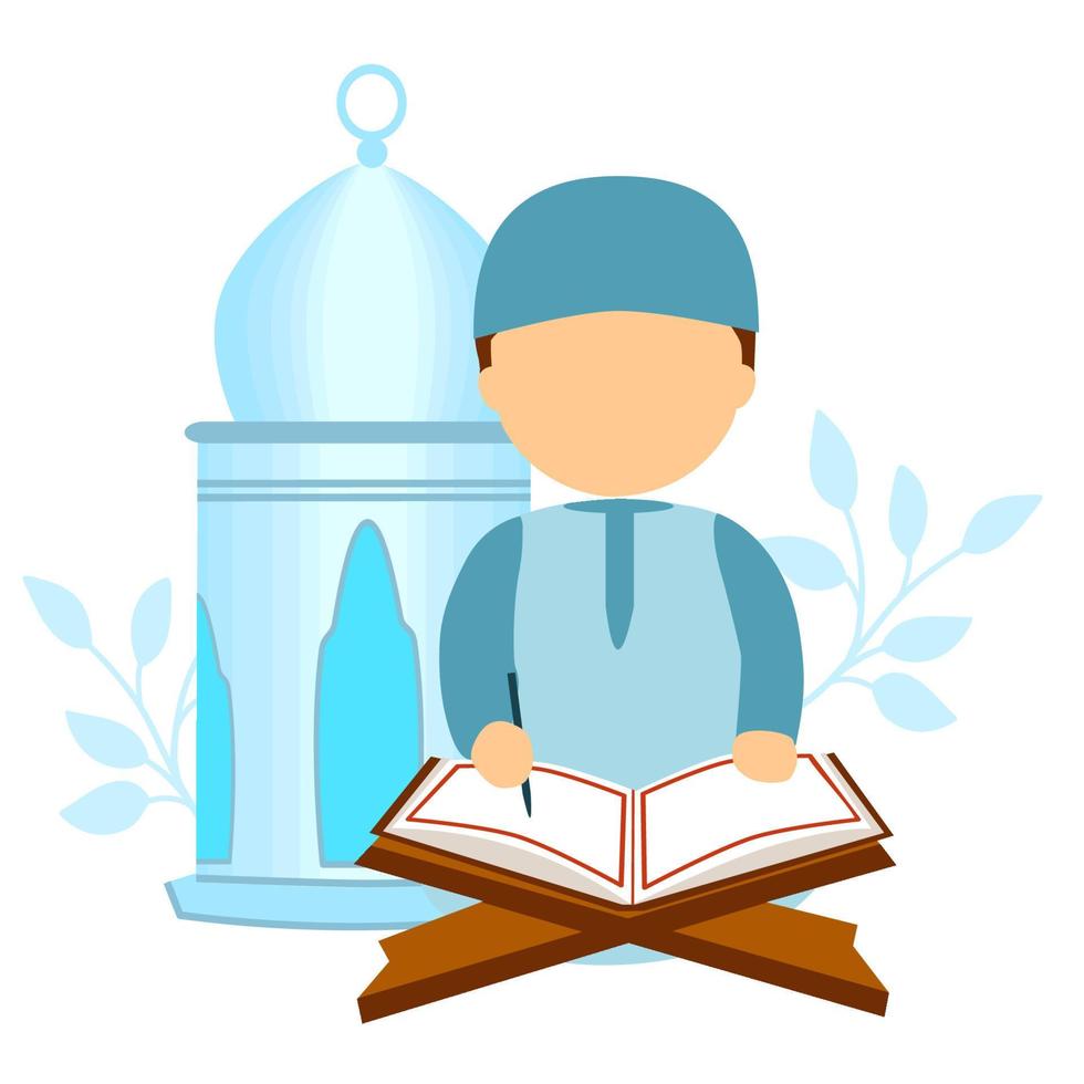 Boy reading holy quran vector