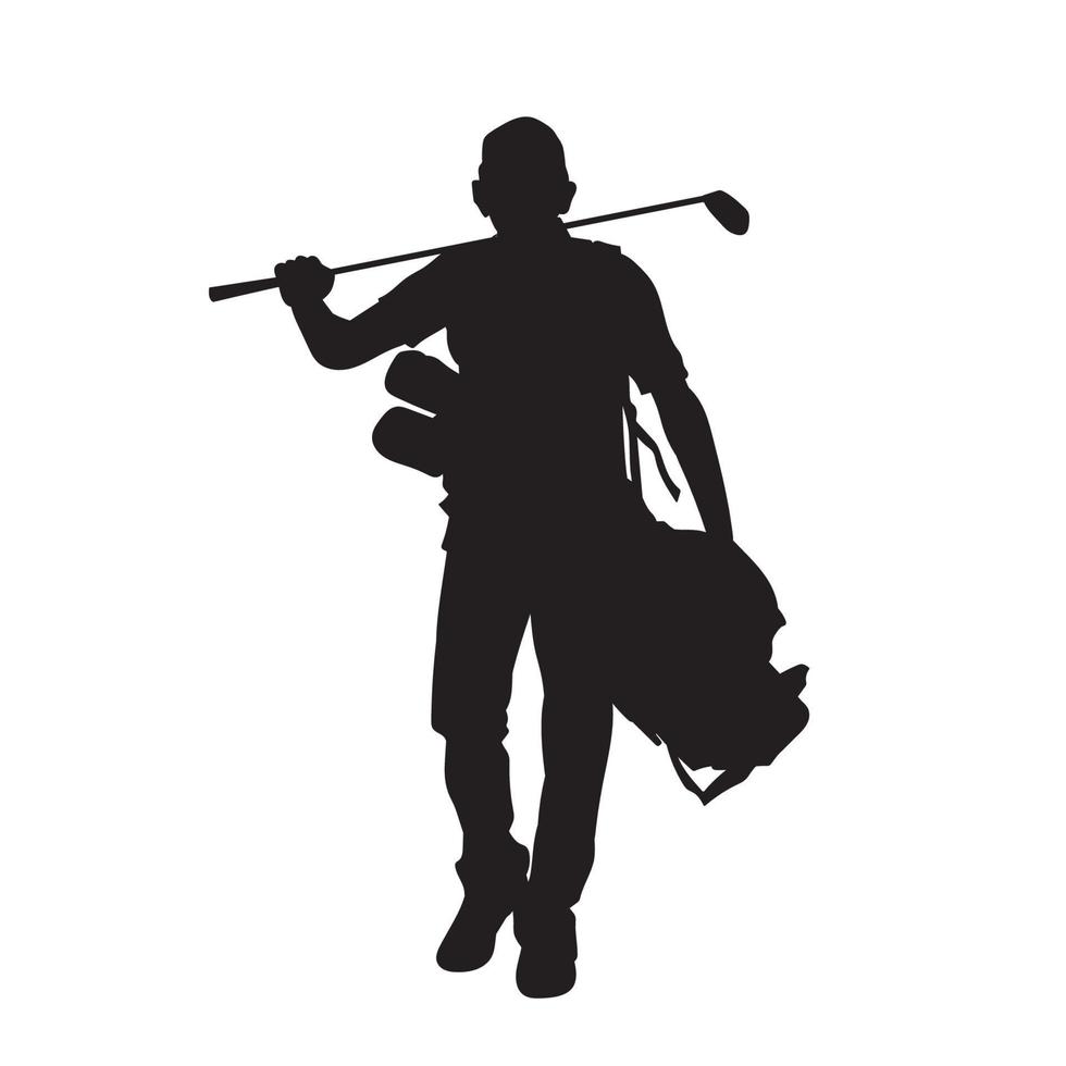 Black vector silhouette of male golfer. Caddy assistance of