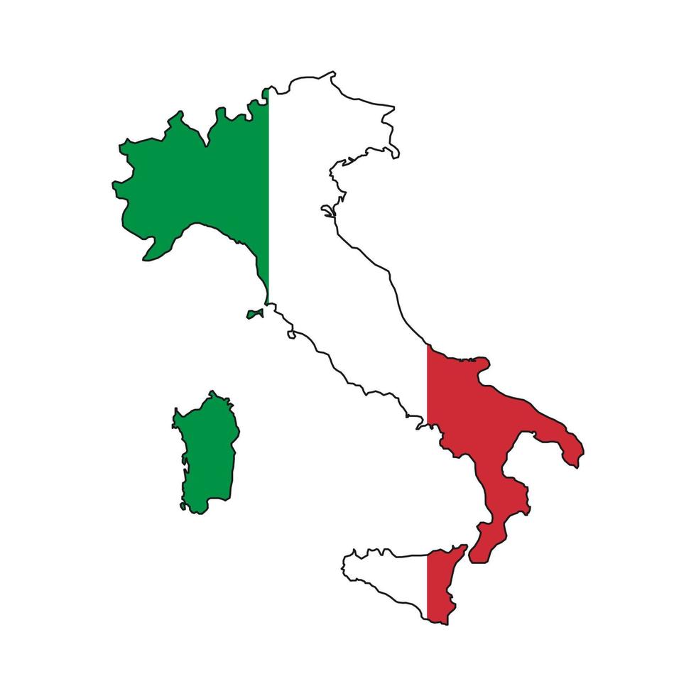 Italia mapa silueta con bandera sobre fondo blanco. vector