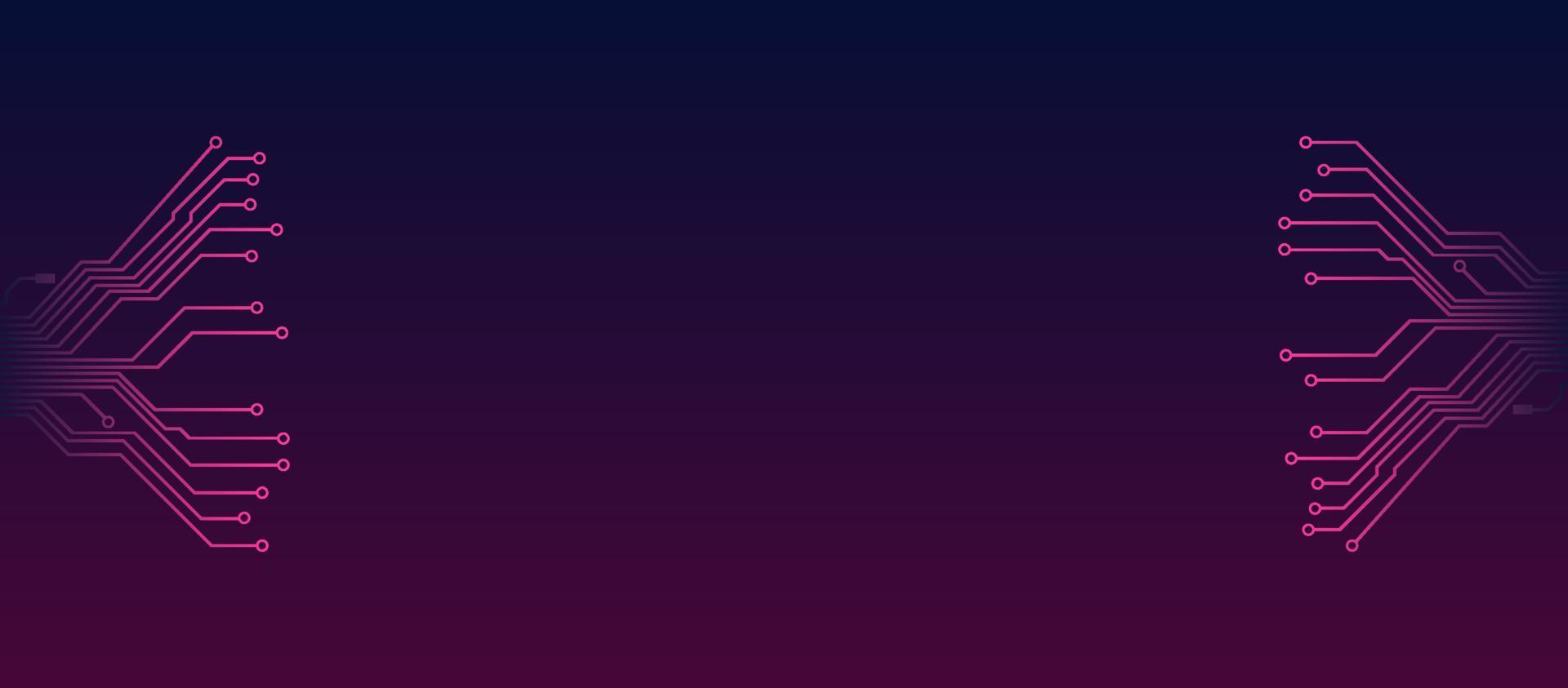 Social media header template with diverging PCB tracks left and right, copy space on dark gradient. Social cover or banner in techno style. vector