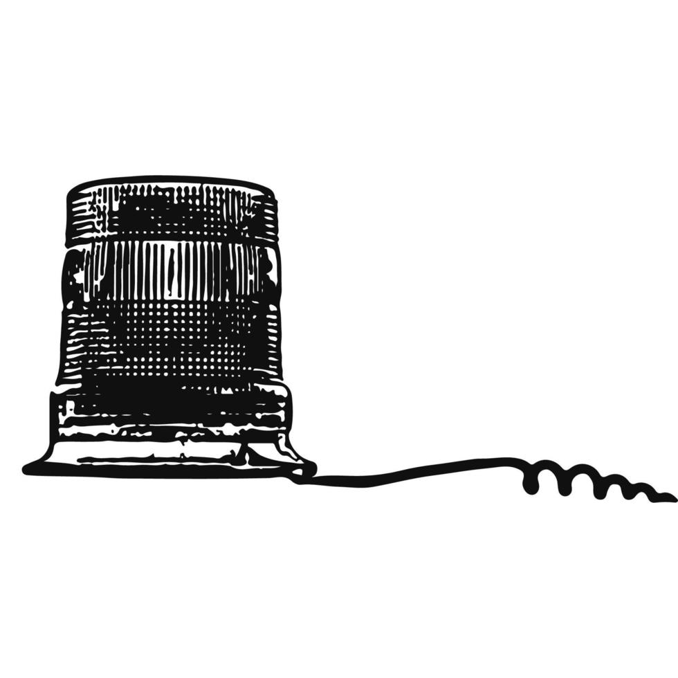 Flasher with the wire isolated silhouette on white background. Police lamp. vector