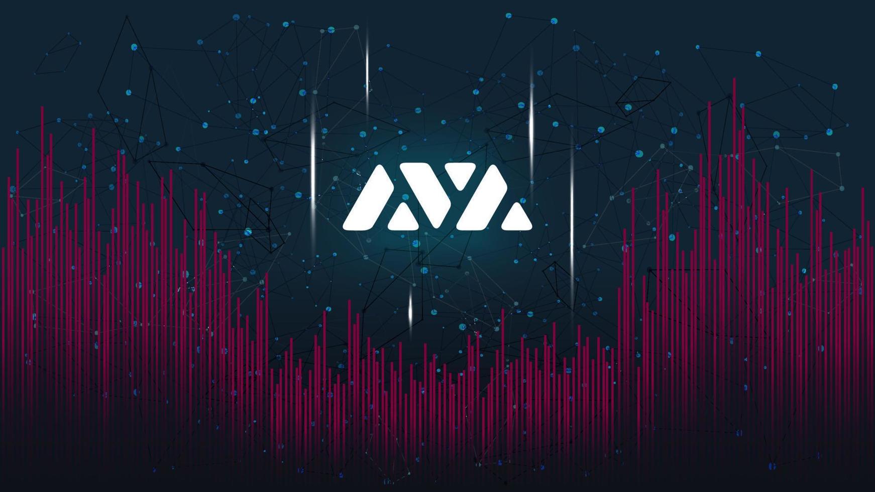 Avalanche AVAX token symbol of the DeFi project on dark polygonal background with wave of lines. Cryptocurrency coin logo icon. Decentralized finance programs. Vector illustration.