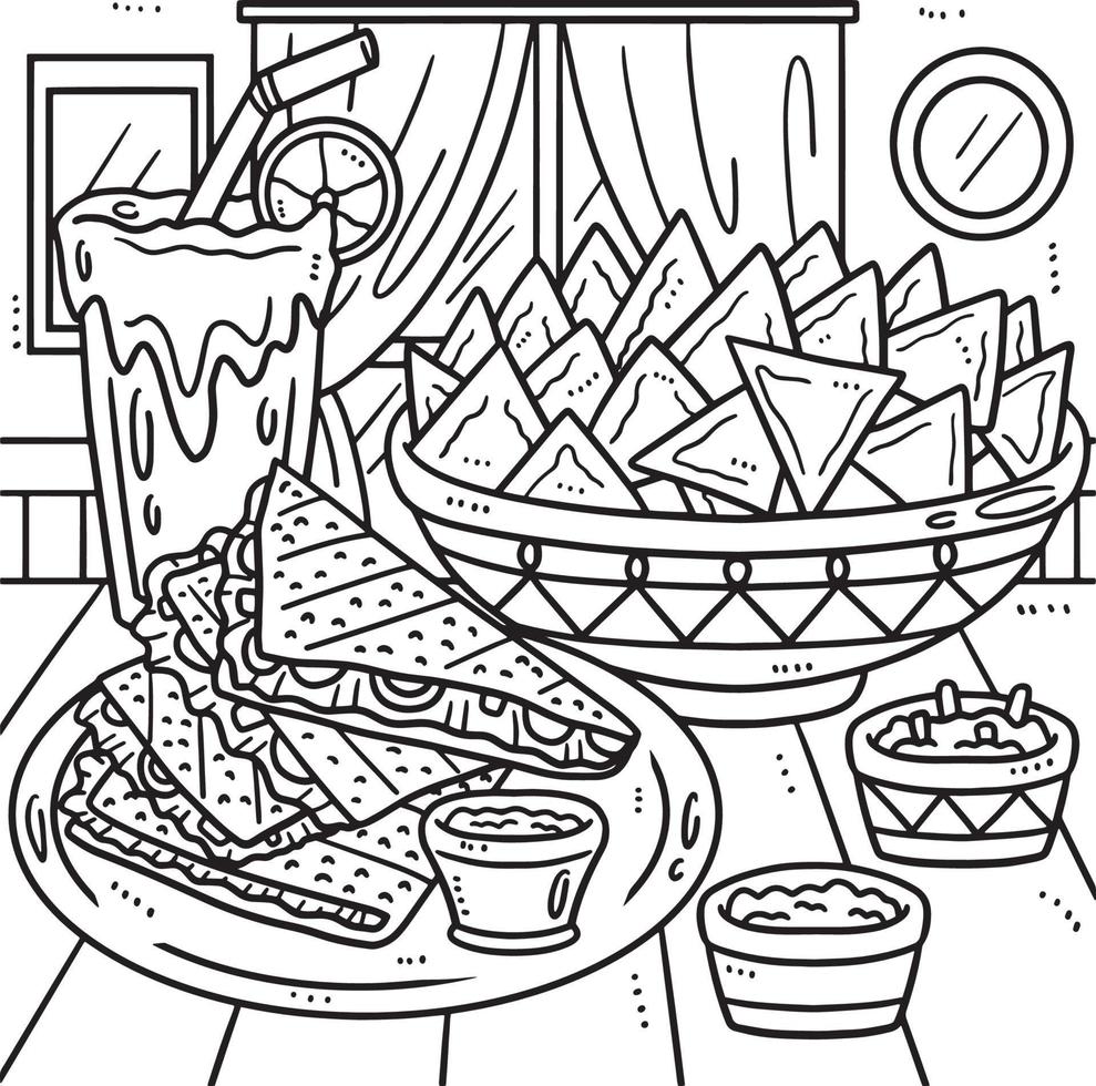 Cinco de Mayo Quesadilla Nachos Coloring Page vector