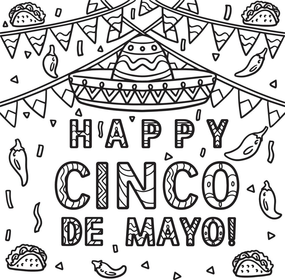 feliz cinco de mayo banner página para colorear para niños vector