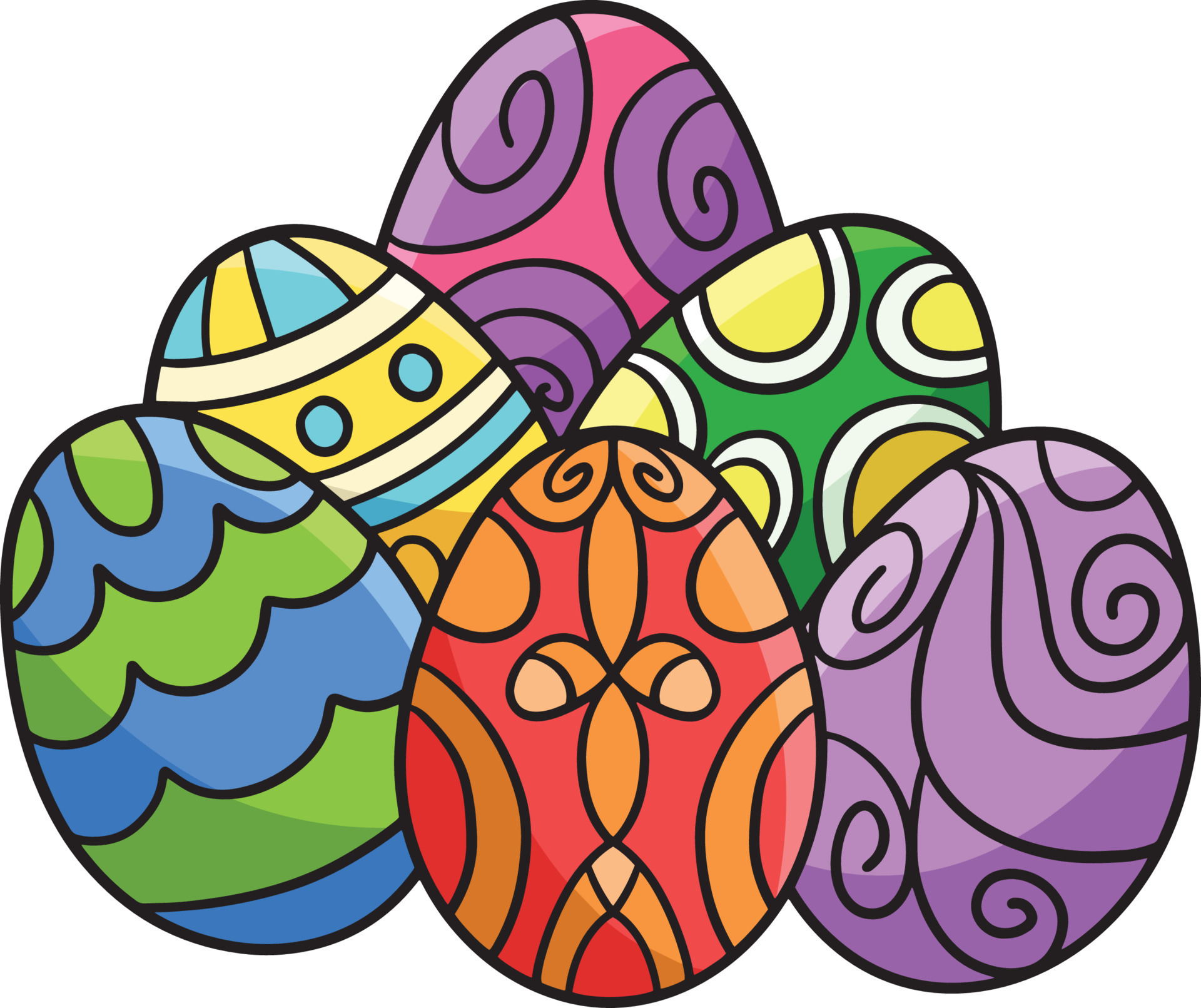 Six Easter Eggs Cartoon Colored Clipart 14743476 Vector Art at Vecteezy